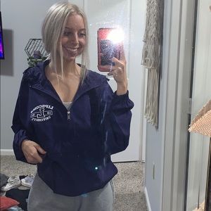 purple half zip up rain jacket